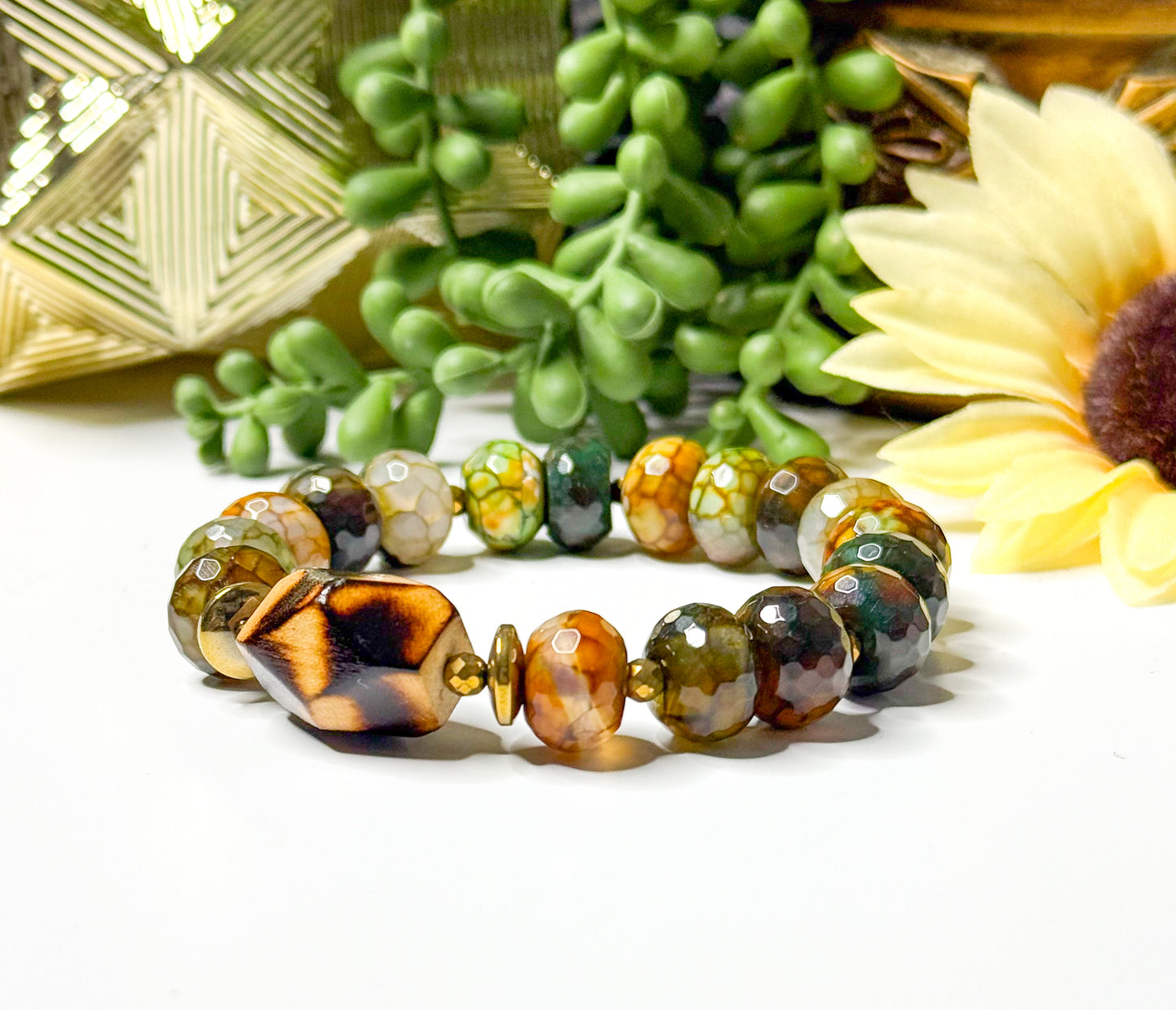 Agates & Wood Gemstone Beaded Bracelet | Men's Bracelet | Multiple Sizes