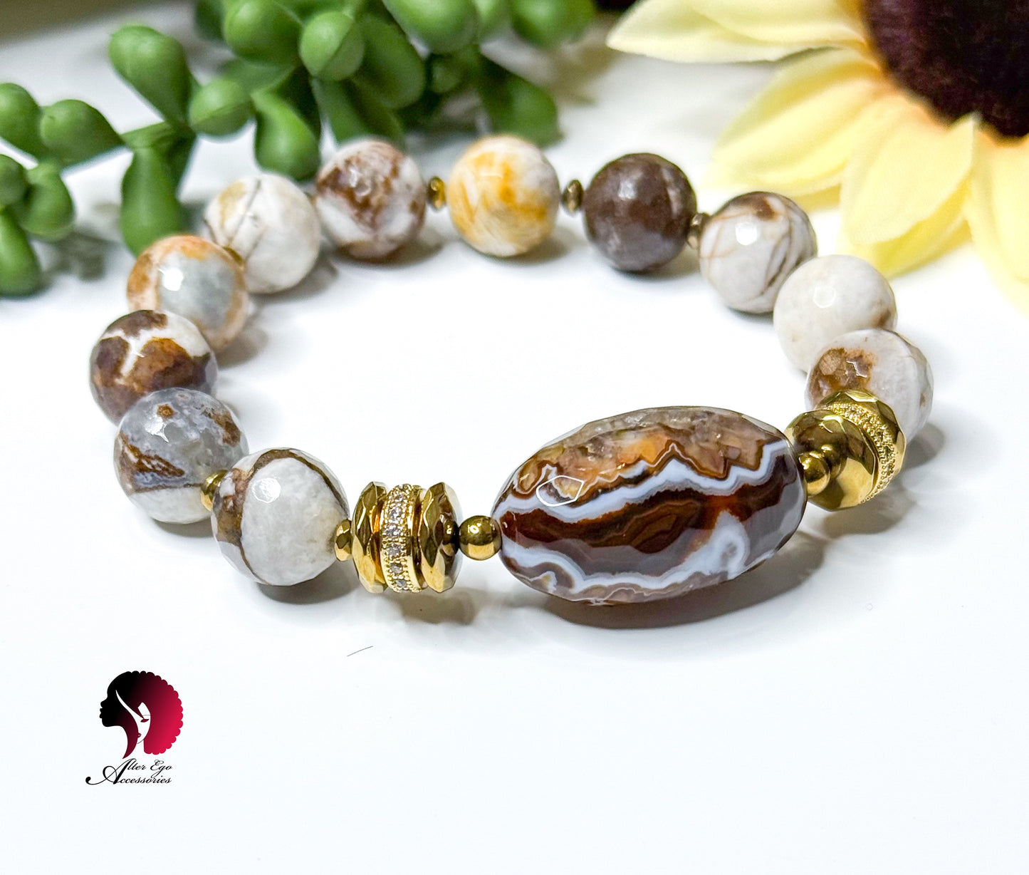 Distinguished | Faceted Agate Gemstone Beaded Bracelet | Brown Beaded Bracelet