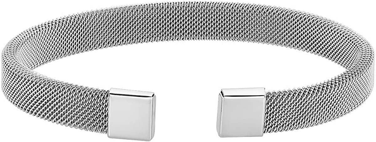 Unisex Stainless Steel Mesh Open Cuff Bangle Bracelet for Men & Women