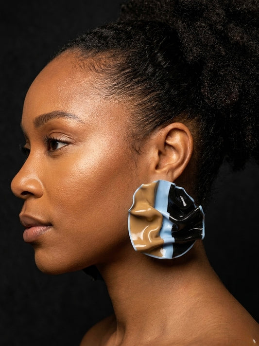 Tan Muse Statement Earrings | Elemental Curve Collection | Polymer Clay | Stainless Steel Posts