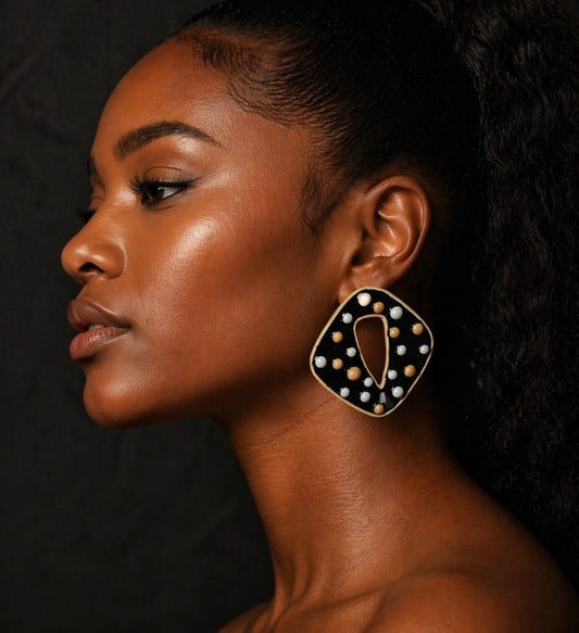 Pebble Currant Statement Earrings | Elemental Curve Collection | Marbled Polymer Clay | Stainless Steel Posts