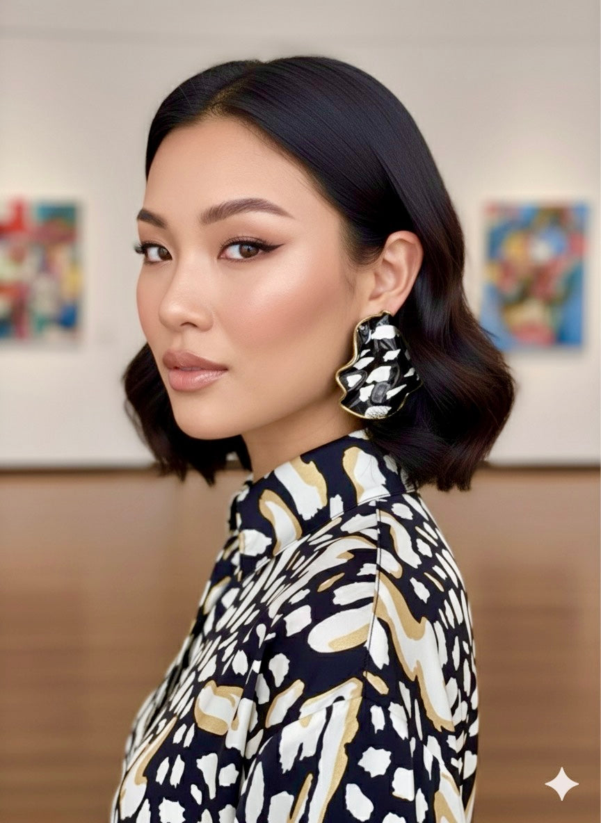 Amara - Handmade Polymer Clay Statement Earrings – Lightweight Wavy Stud Earrings | Bold Modern Art Jewelry