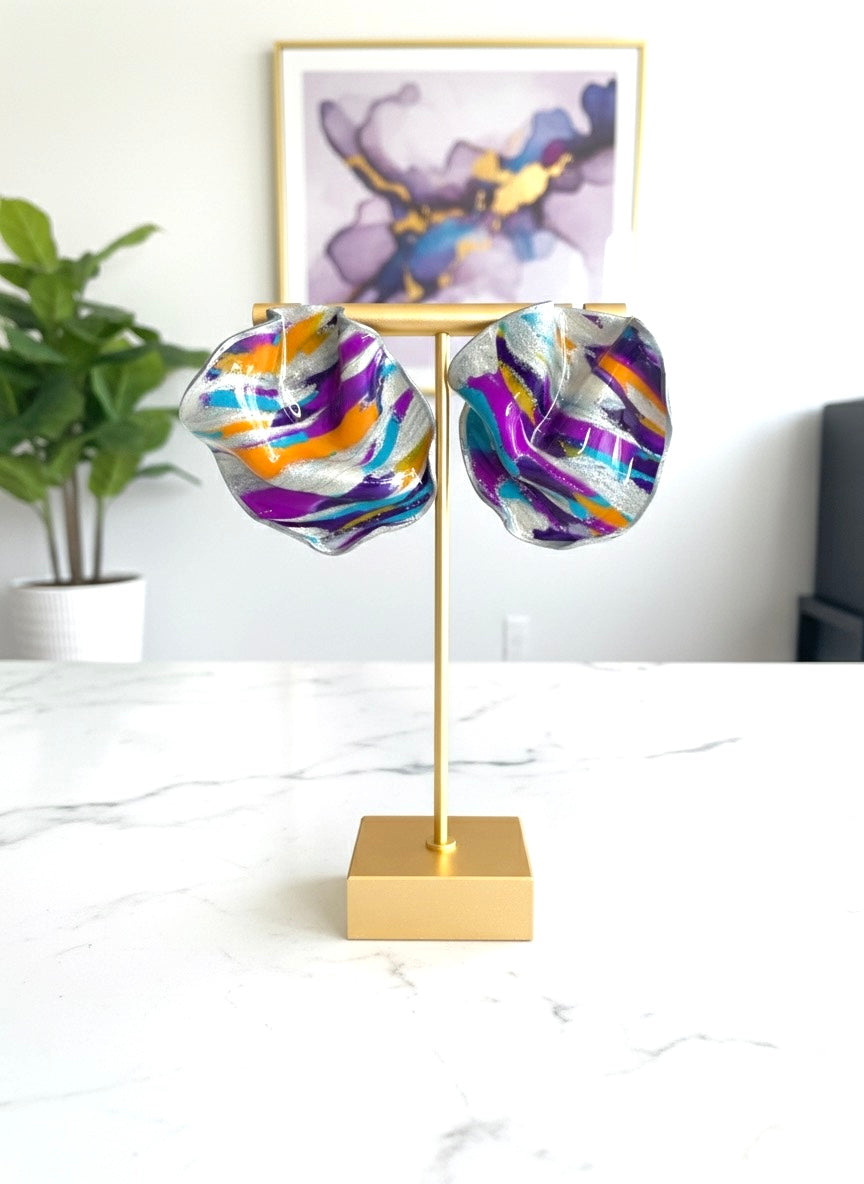 Amara - Handmade Polymer Clay Statement Earrings – Lightweight Wavy Stud Earrings | Bold Modern Art Jewelry