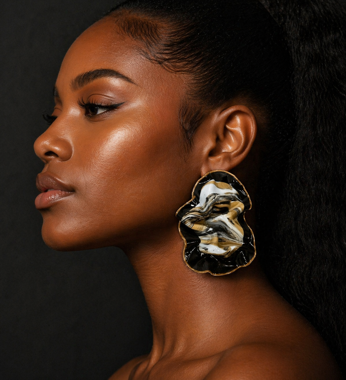 Midnight Allure Statement Earrings | Elemental Curve Collection | Polymer Clay | Stainless Steel Posts