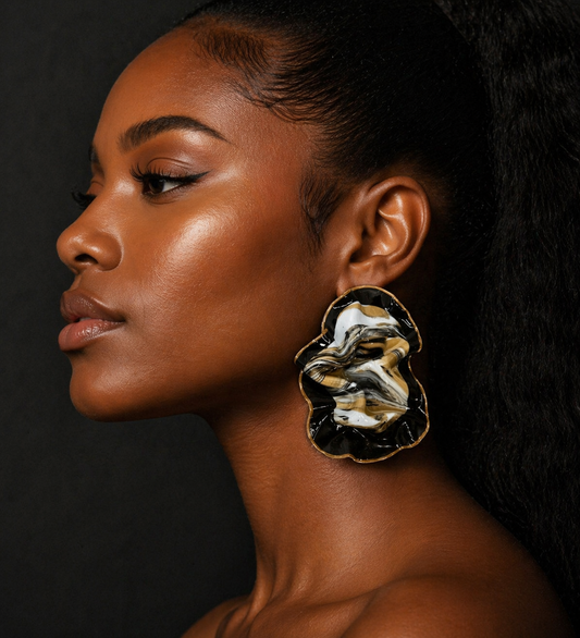 Midnight Allure Statement Earrings | Elemental Curve Collection | Polymer Clay | Stainless Steel Posts