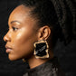 Noir Ripple Statement Earrings | Elemental Curve Collection | Black & Tan Polymer Clay | Stainless Steel Posts