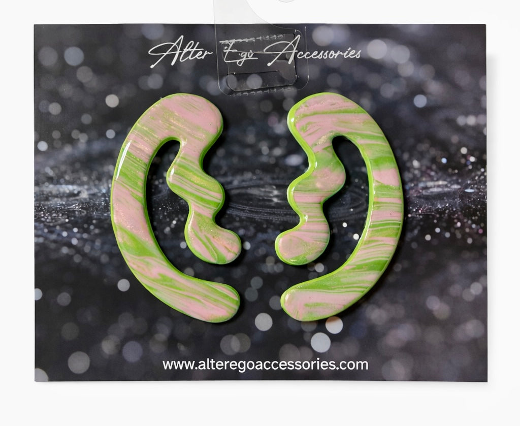 Bloom Curved Polymer Clay Earrings – 2.5” Lightweight Statement Earrings, Abstract Handmade Curved Earrings