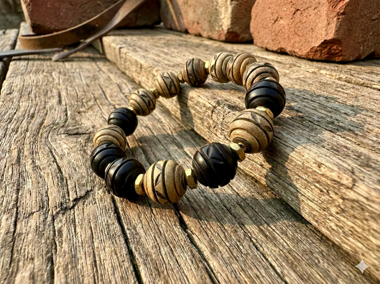 Axis | Men’s Carved Wood Bead Bracelet