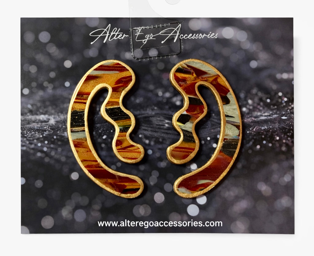 Bloom Curved Polymer Clay Earrings – 2.5” Lightweight Statement Earrings, Abstract Handmade Curved Earrings