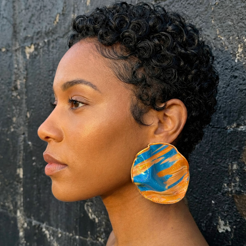 The Nina Luxe Studs- Statement Earrings | Lightweight Wavy Stud Earrings | Bold Modern Art Jewelry | Statement Earrings Without The Weight