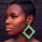 Jungle Luxe Green Snakeskin Statement Earrings – Faux Leather Wood & Acrylic | Circle Drop & Diamond Square Lightweight Earrings