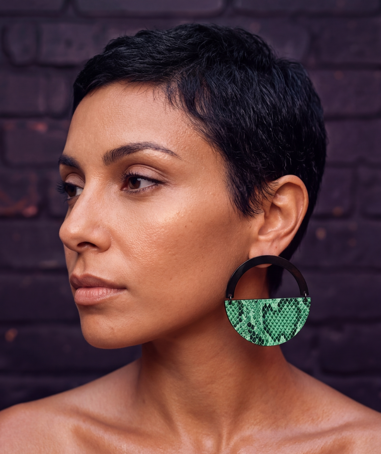 Jungle Luxe Green Snakeskin Statement Earrings – Faux Leather Wood & Acrylic | Circle Drop & Diamond Square Lightweight Earrings