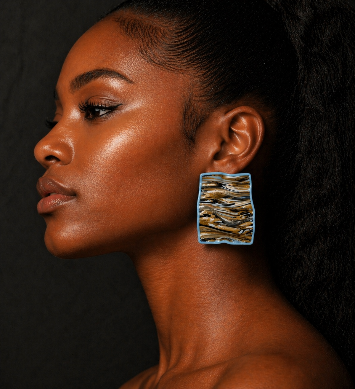 Marble Currant Statement Earrings | Elemental Curve Collection | Marbled Polymer Clay | Stainless Steel Posts