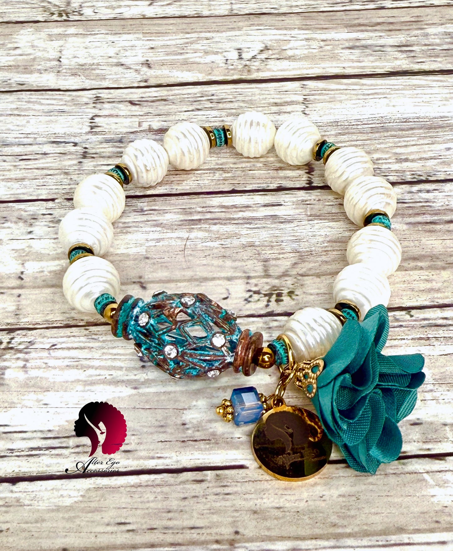 Mother of Patina | Natural Textured Pearl Beads | One Bracelet