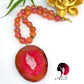 Spicy Watermelon | Bold Pink Agate Gemstone Beaded Necklace with Large Statement Pendant – Handmade Jewelry
