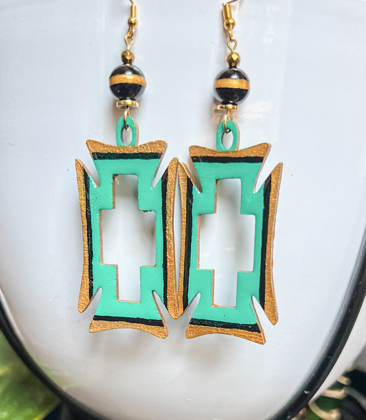 Fihankra Green Turquoise and Gold Earrings