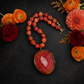 Solar Ember Agate Gemstone Beaded Necklace with Druzy Pendant & Gold Hematite Spacers