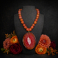 Solar Ember Agate Gemstone Beaded Necklace with Druzy Pendant & Gold Hematite Spacers