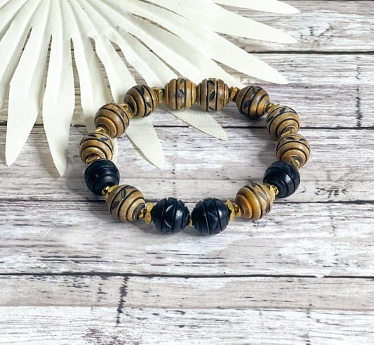 Two Tone Carved Wood Bracelet