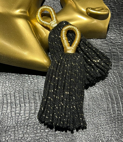 Gold Metallic Stud Tassel Earrings