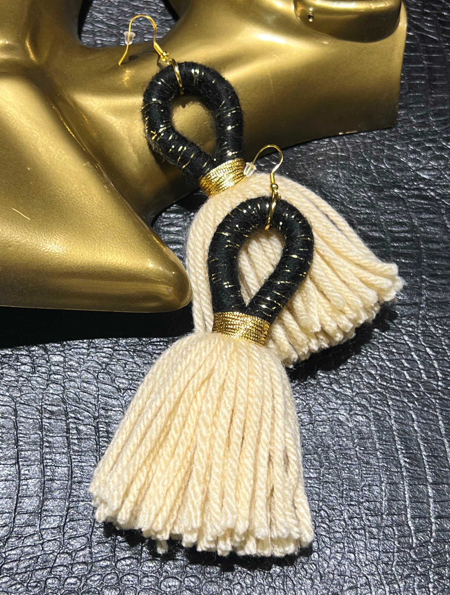 Gold Metallic Stud Tassel Earrings