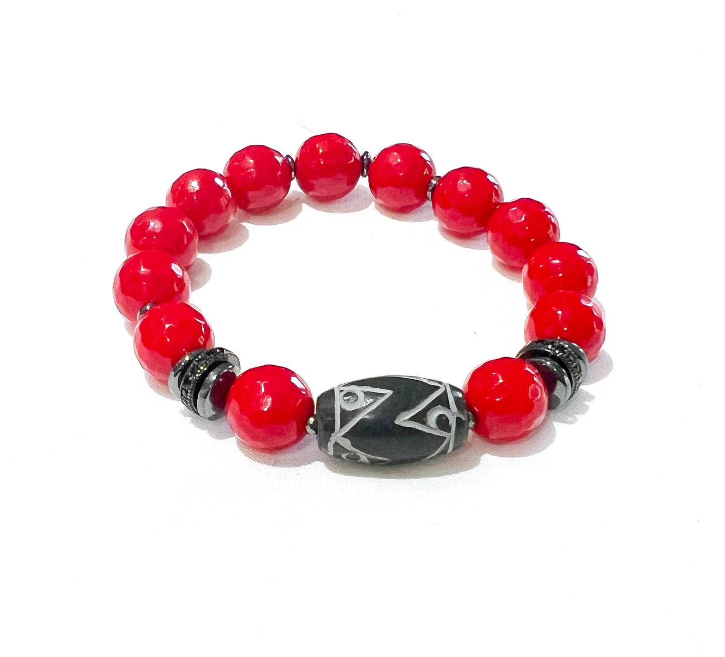 Men Gemstone Bracelets w/ Carved Jade