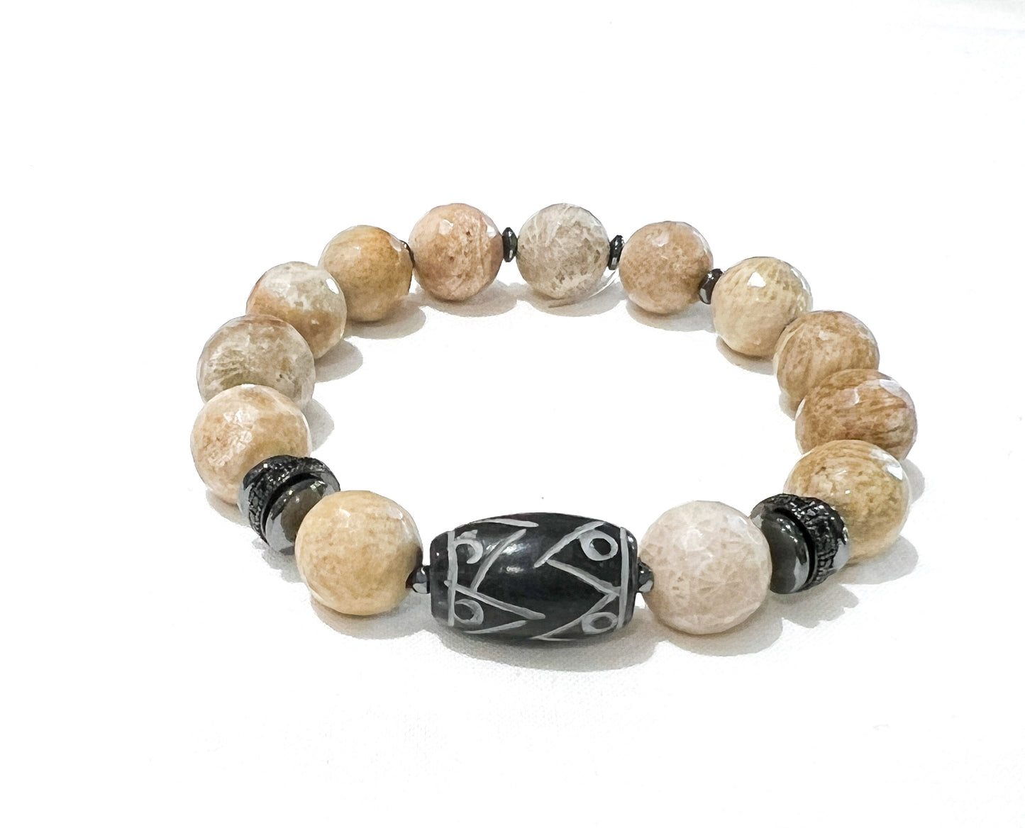 Men Gemstone Bracelets w/ Carved Jade