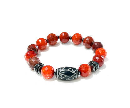 Men Gemstone Bracelets w/ Carved Jade