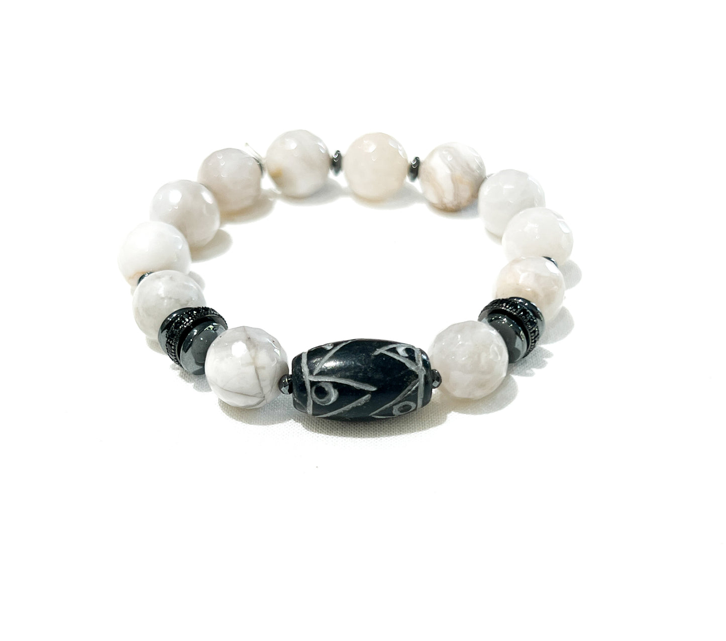 Men Gemstone Bracelets w/ Carved Jade