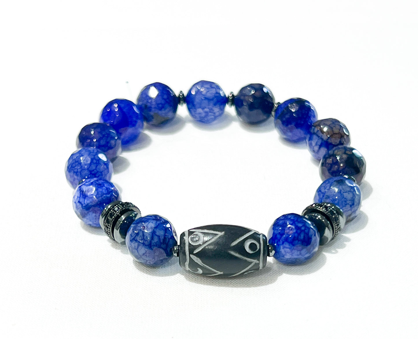 Men Gemstone Bracelets w/ Carved Jade