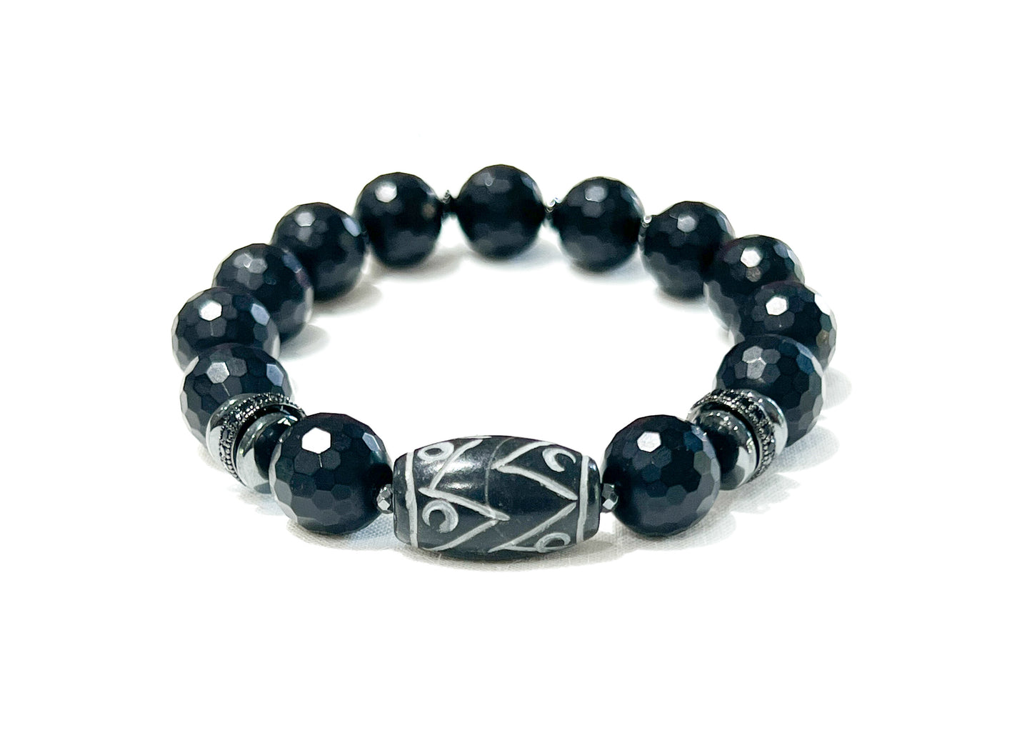 Men Gemstone Bracelets w/ Carved Jade