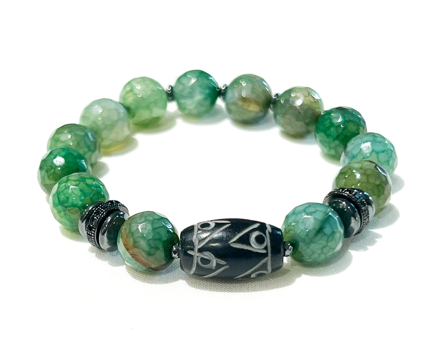 Men Gemstone Bracelets w/ Carved Jade