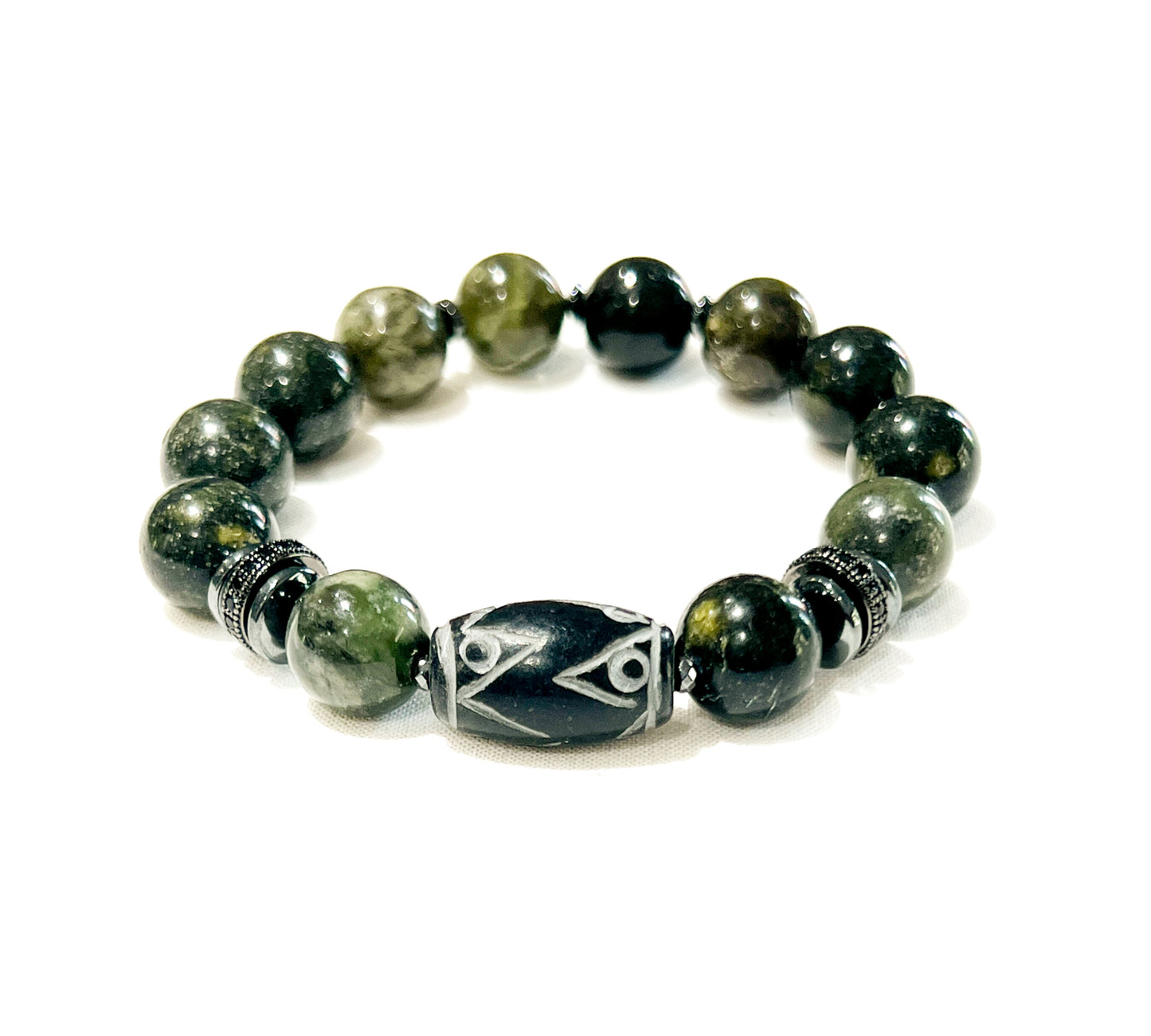 Men Gemstone Bracelets w/ Carved Jade