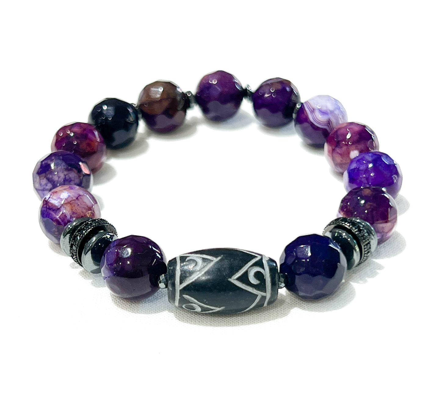 Men Gemstone Bracelets w/ Carved Jade