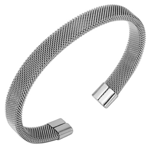 Unisex Stainless Steel Mesh Open Cuff Bangle Bracelet for Men & Women